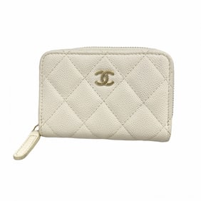Chanel Wallet/Coin Case Matelasse Caviar Leather White Champagne Women's