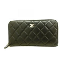 Chanel Matelasse Long Wallet, Lambskin, Black, Women's