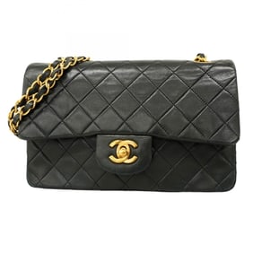 Chanel Matelasse Shoulder Bag with Double Flap and Chain, Lambskin, Black, Women's