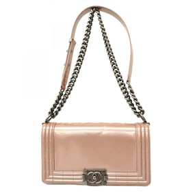 Chanel Boy Shoulder Bag, Chain Patent Leather, Pink, Women's