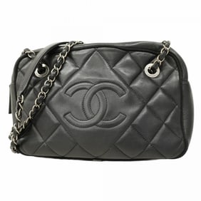 Chanel Matelasse Shoulder Bag with Chain Bag, Lambskin, Black, Women's