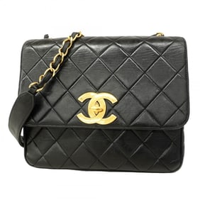 Chanel Shoulder Bag Chain Deka Coco Lambskin Black Women's