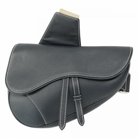 Christian Dior Shoulder Bag Saddle Leather Navy Women's