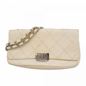 Chanel Shoulder Bag Wild Stitch W Chain 2.55 Lambskin White Women's