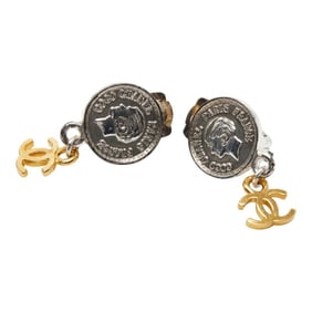 Vintage Chanel Coco Mark Earrings in Silver and Gold Plated Metal for Women