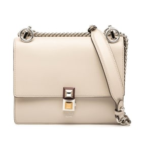FENDI Canai Chain Shoulder Bag 8M0381 Beige Leather Women's