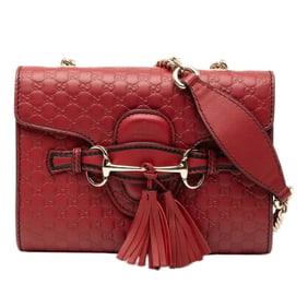 Gucci Micro Guccissima Emily Horsebit Chain Shoulder Bag 449636 Red Gold Leather Women's GUCCI