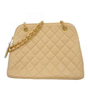 Chanel Matelasse Chain Shoulder Bag, Lambskin, Beige, Women's