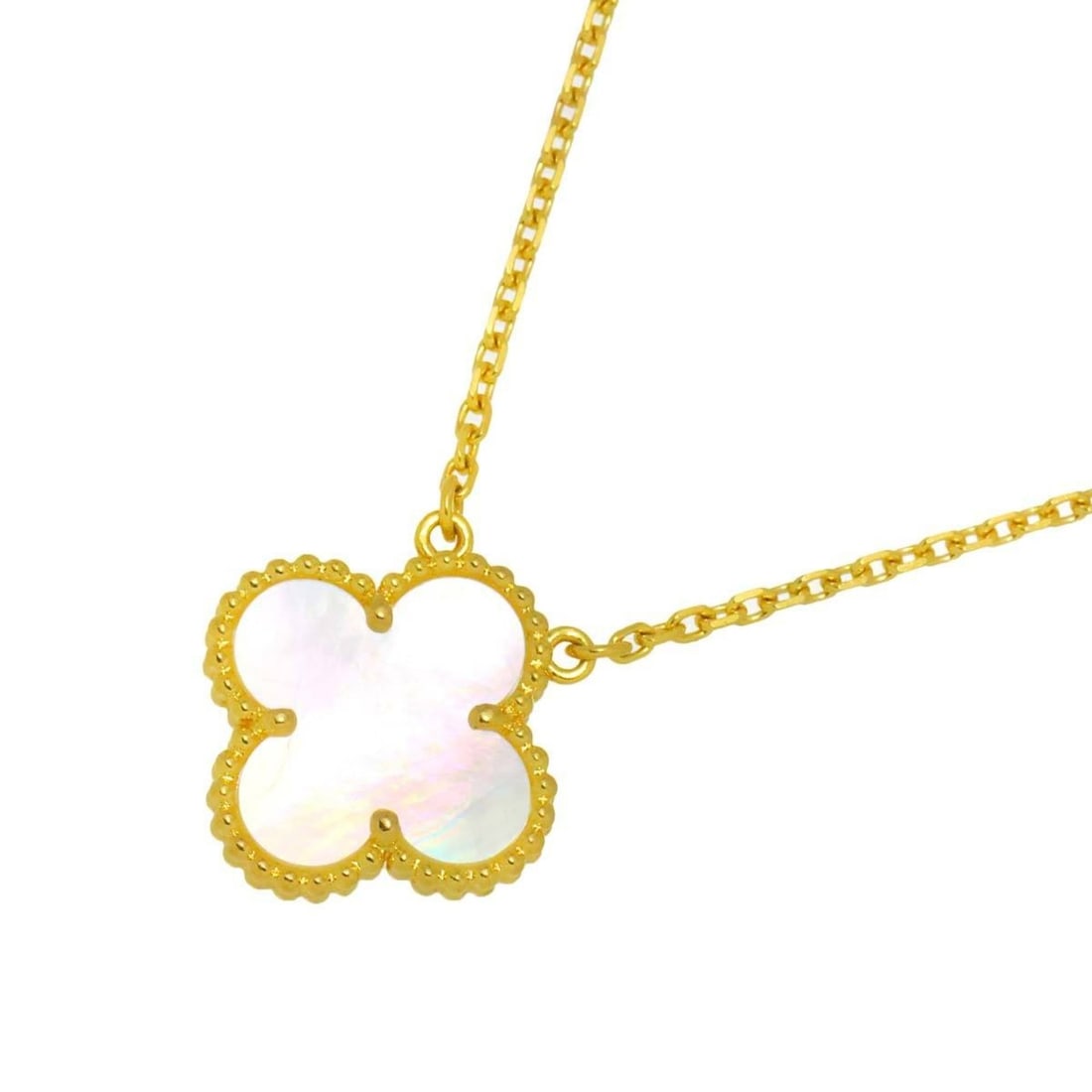 Van Cleef & Arpels VCA Alhambra Shell Necklace 42cm 18K Yellow Gold 750: --- Catalog ---Category: SizePendant Size: 14.7mm x 14.7mm / 0.57'' x 0.57''Neck Circumference: 42 cm / 16.53''Category: DesignGender: WomenMaterial: Shell, Yellow gold (18K)Necklace Type: NecklaceCat