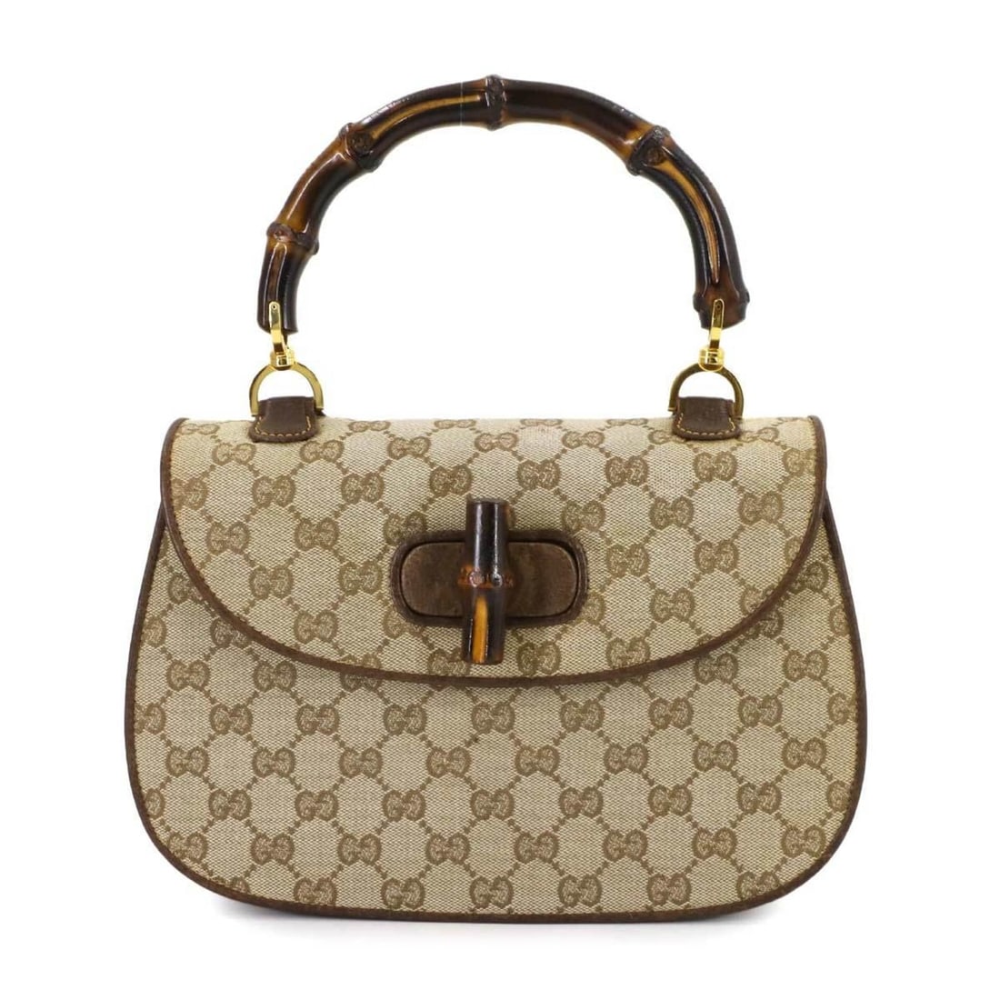 Gucci Bamboo Handbag in GG Canvas and Leather with Beige, Brown, Gold Hardware: --- Catalog ---Category: SizeSize (HxWxD): 18cm x 26.5cm x 8cm / 7.08'' x 10.43'' x 3.14''Category: DesignType: HandbagColor: Beige, BrownGender: WomenMaterial: GG canvas , Leather Category: GeneralBr
