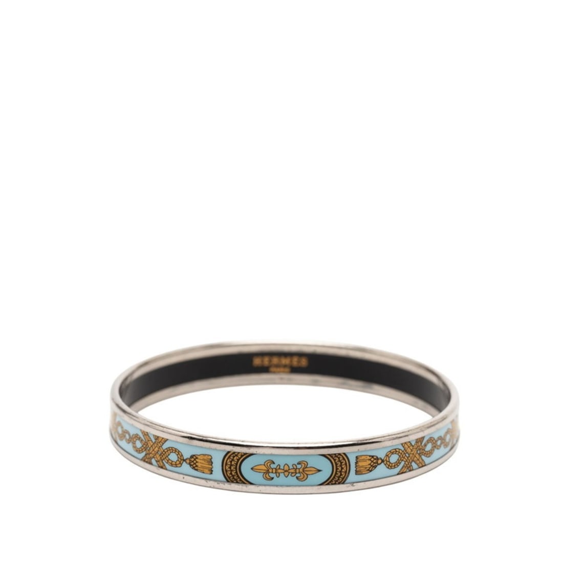 Hermes Enamel PM Cloisonne Bracelet in Silver, Blue, and Gold Metal for Women: --- Catalog ---Category: SizeLength: 19cm / 7.48''Category: DesignType: Charm braceletColor: Blue, Gold, SilverGender: WomenMaterial: MetalCategory: GeneralBrand: Hermes--- Item List ---Section: Condi