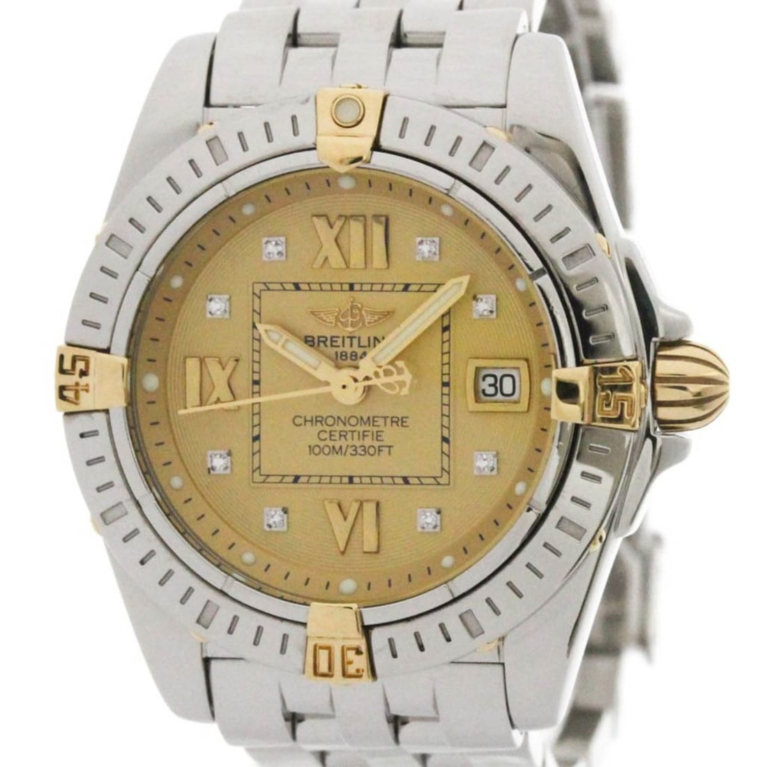 BREITLING Cockpit Lady 18K Gold Steel Ladies Watch B71356 Polished: --- Catalog ---Category: SizeCase Diameter: 31mm / 1.22''Category: DesignType: WristwatchStyle: SportGender: WomenColor (Dial): GoldMaterial (Band): Stainless steelMaterial (Case): Stainless steel, Ye