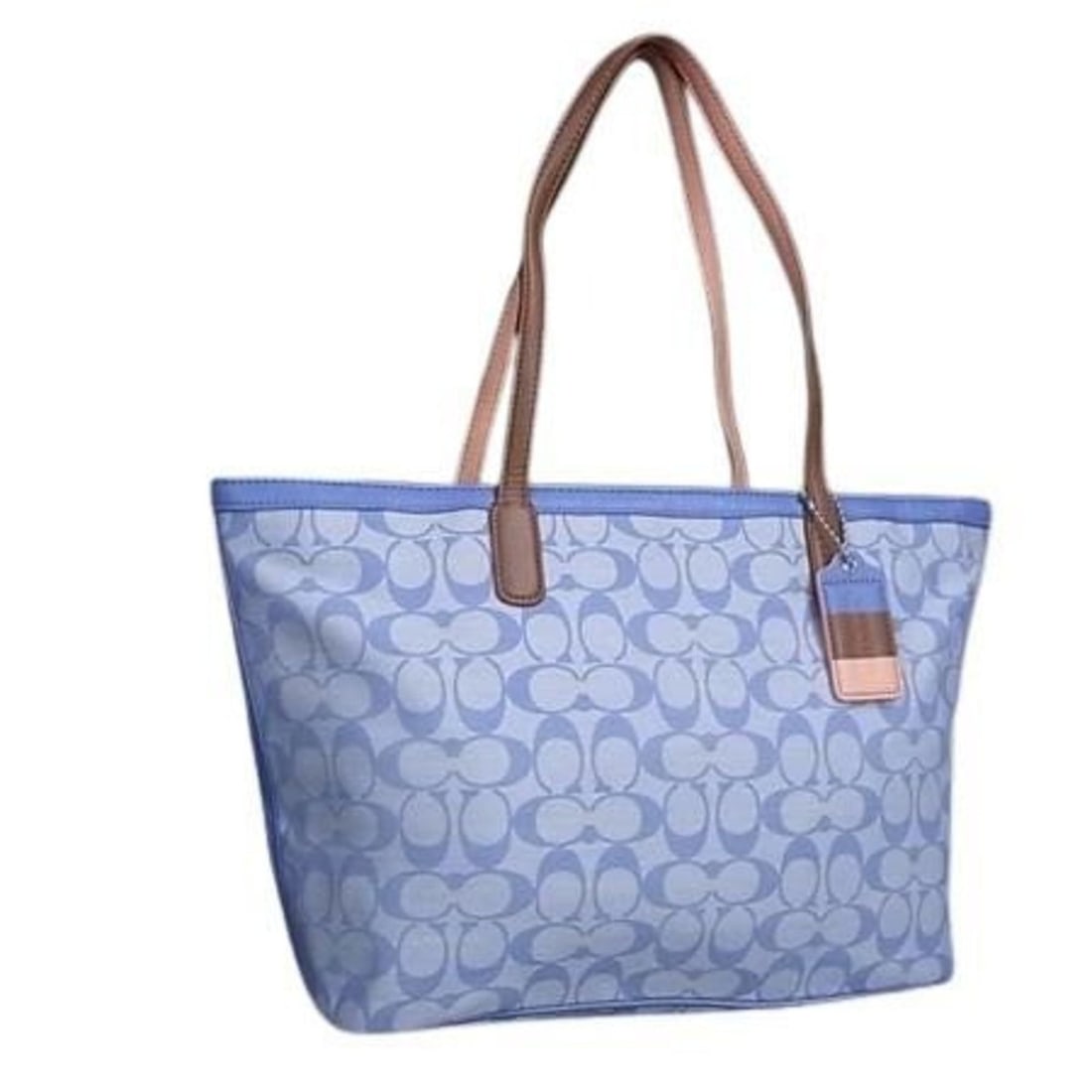 COACH Signature Tote Bag 23107 Light Blue Canvas and Leather for Women: --- Catalog ---Category: SizeSize (HxWxD): 26.5cm x 32.5cm x 14cm / 10.43'' x 12.79'' x 5.51''Category: DesignType: Handbag, Shoulder bag, Tote bagColor: Light blueGender: Men,WomenClosure: ZipperMate