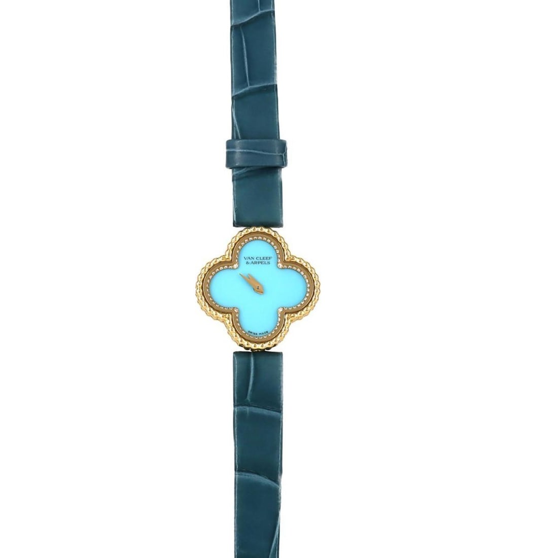 Van Cleef & Arpels Sweet Alhambra YG 1386240 VCARPBEH00 Quartz Watch: --- Catalog ---Category: SizeCase Diameter: 22.5mm / 0.89''Category: DesignType: WristwatchGender: WomenDisplay: AnalogGemstone: TurquoiseColor (Dial): TurquoiseMaterial (Case): Yellow goldCategory: G