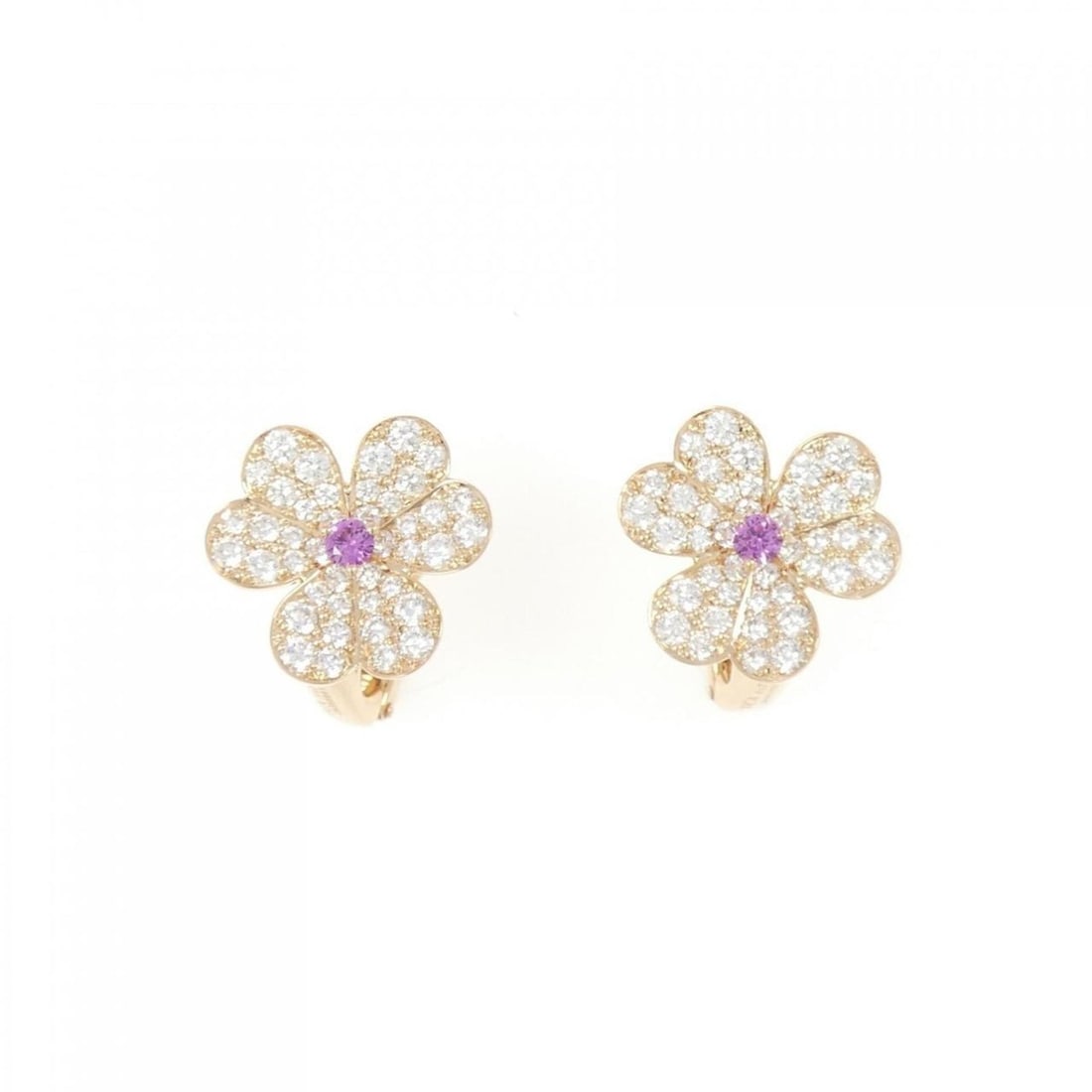 Van Cleef & Arpels Frivole Small Earrings: --- Catalog ---Category: SizeSize (HxWxD): 15.70mm x 15.70mm / 0.62'' x 0.62''Category: DesignType: Stud earringsStone: Diamond, SapphireGender: WomenMaterial: Pink gold (18K)Category: GeneralBrand: V