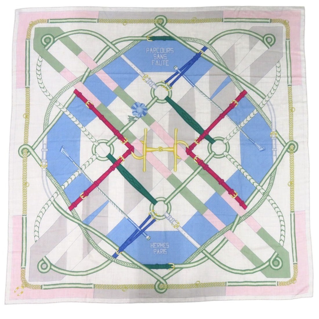 Hermes Excellent condition Hermès Carré 140 Jean PARCOURS SANS FAUTE (Parcours Saint Fort) perfect: --- Catalog ---Category: SizeSize (LxW): 1.35m x 1.35m / 53.14'' x 53.14''Category: DesignType: StoleColor: Light blue, Pink, WhiteGender: WomenMaterial: Silk , Cashmere Category: GeneralBrand: Hermes