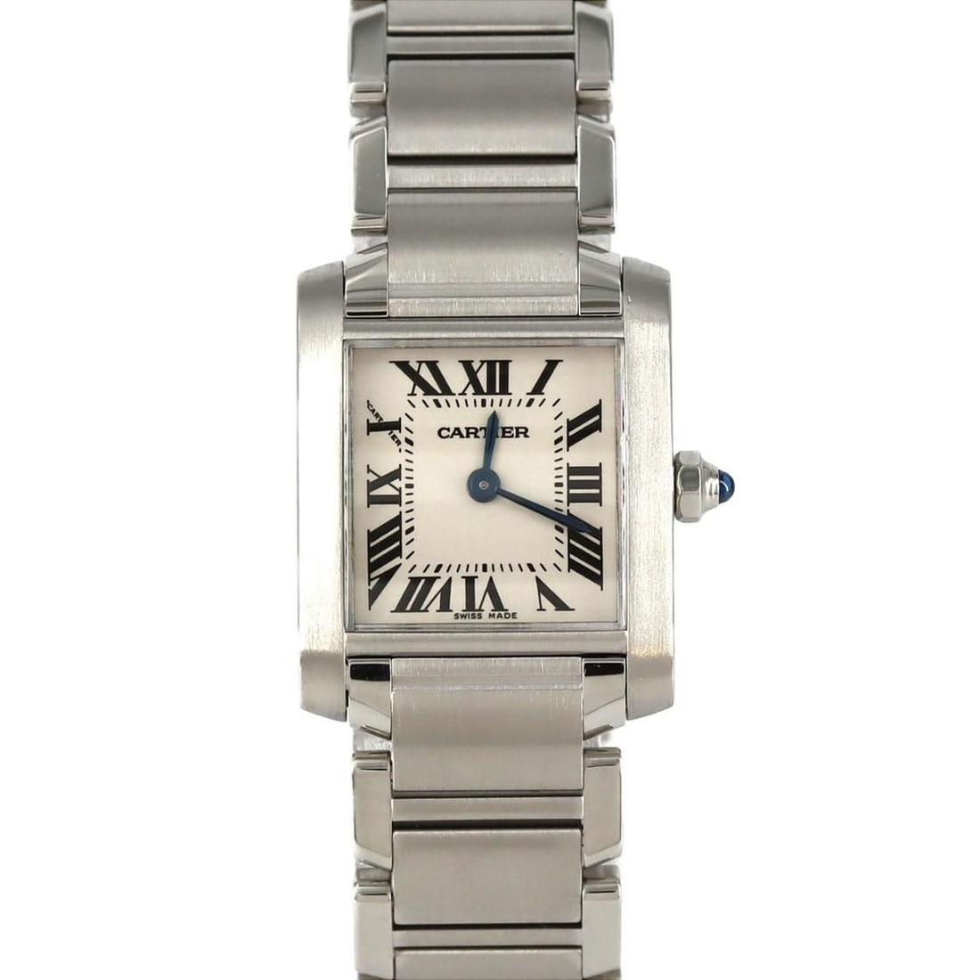 Cartier Tank Française SM W51008Q3 Stainless Steel Quartz: --- Catalog ---Category: SizeWrist Size: 15cm / 5.9''Case Diameter: 20mm / 0.79''Category: DesignType: WristwatchGender: WomenColor (Dial): SilverMaterial (Band): Stainless steelMaterial (Case): Stain
