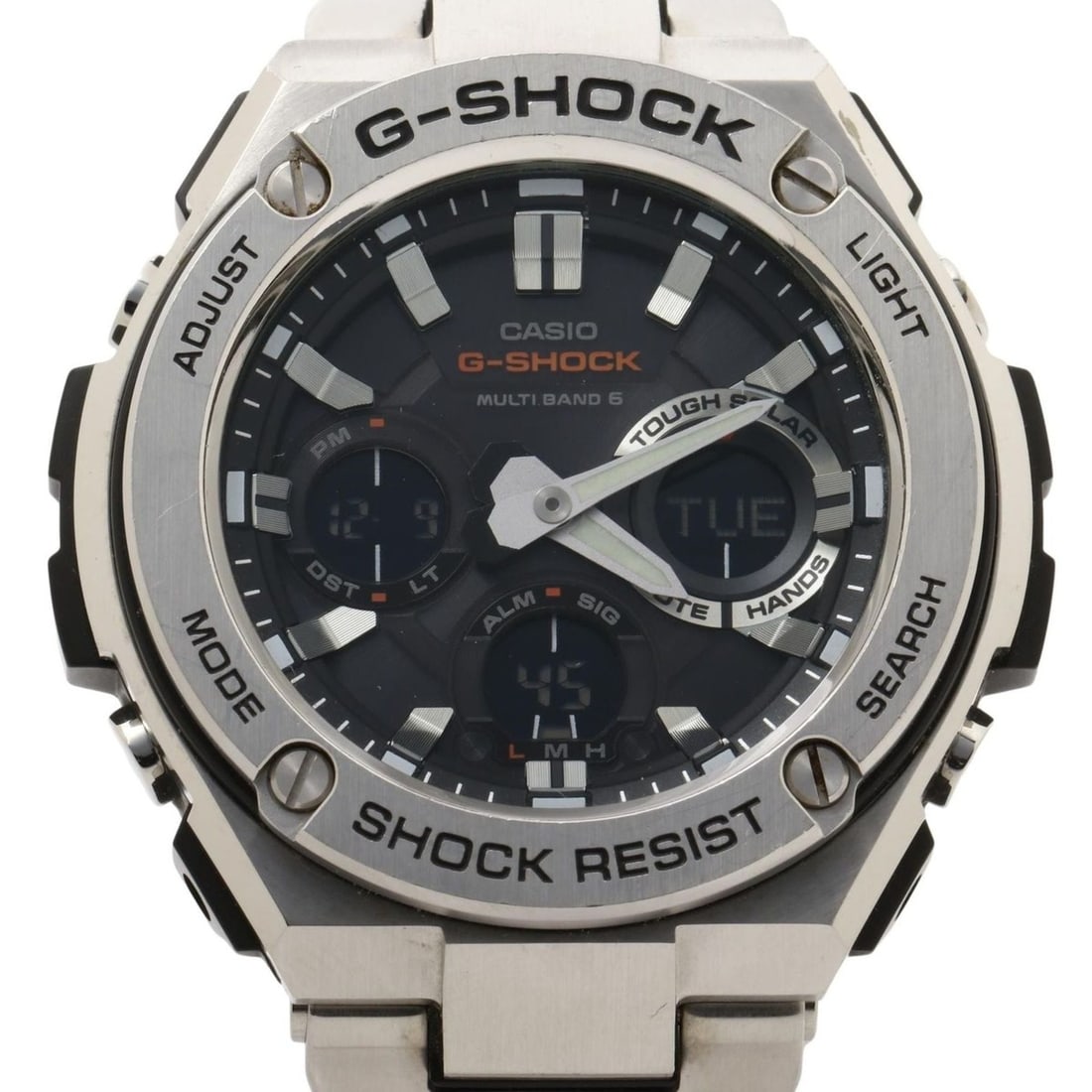 CASIO GSHOCK GSTEEL GSTW100 Series Watch (GSTW110D1AJF) in Black and Silver Resin with Stainless: --- Catalog ---Category: SizeWrist Size: 17cm / 6.69''Case Diameter: 52.4mm / 2.06''Category: DesignType: WristwatchGender: MenColor (Dial): BlackMaterial (Band): Stainless steelMaterial (Case): Stain