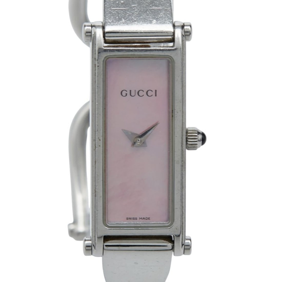 Gucci Bangle Watch 1500L Quartz Pink Dial Stainless Steel Women's GUCCI: --- Catalog ---Category: SizeWrist Size: 13.5cm / 5.31''Case Diameter: 11.8mm / 0.46''Category: DesignType: WristwatchGender: WomenColor (Dial): PinkMaterial (Band): Stainless steelMaterial (Case): St
