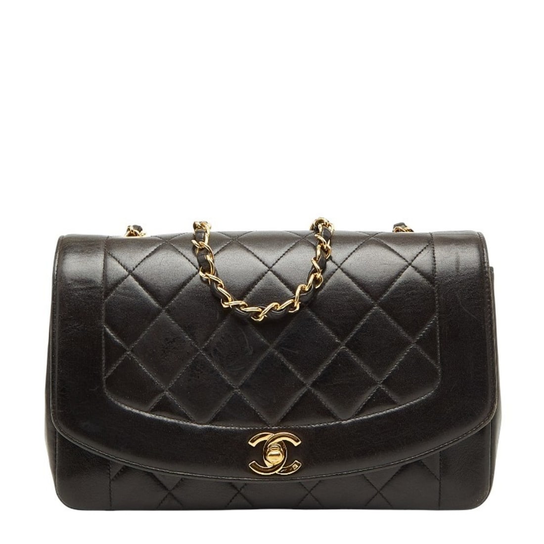 CHANEL Matelasse Coco Mark Diana 23 Chain Shoulder Bag in Black with Gold Hardware and Leather,: --- Catalog ---Category: SizeSize (HxWxD): 16cm x 25cm x 7cm / 6.29'' x 9.84'' x 2.75''Category: DesignType: Shoulder bagColor: BlackGender: WomenMaterial: Leather Hardware Color: GoldCategory: Genera