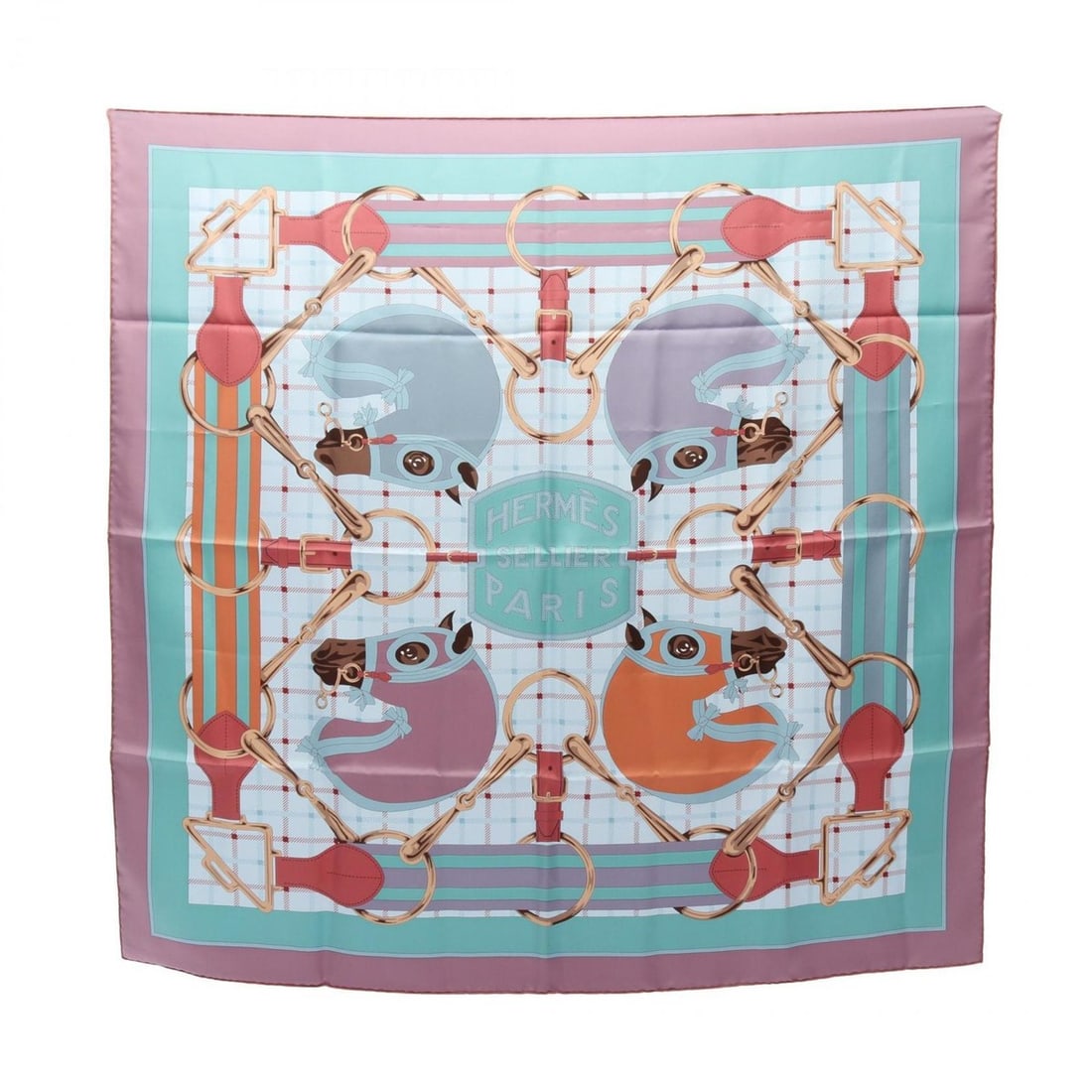Hermes Hermès Carré 90 Tatersale Silk Scarf for Women, Blue, Pink, and Multicolor: --- Catalog ---Category: SizeSize (LxW): 89cm x 89cm / 35.03'' x 35.03''Category: DesignType: ScarfColor: Blue, Multi-color, PinkGender: WomenMaterial: Silk Category: GeneralBrand: Hermes--- Item List