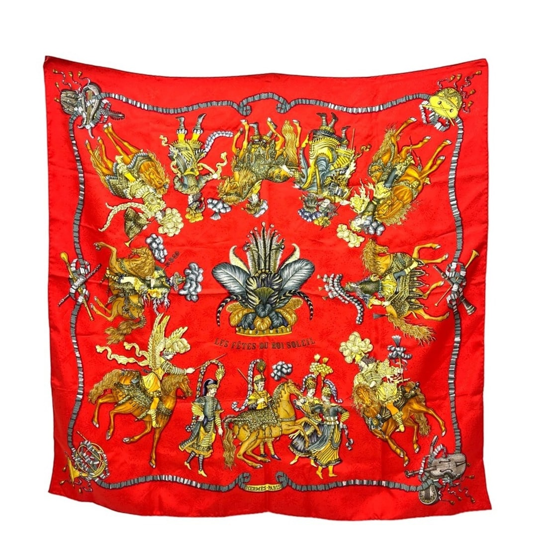 HERMES LES FETES DU ROI SOLEIL (Celebration of the Sun King) Carré 90 Scarf, Silk, Women's, Red (1 of 11)