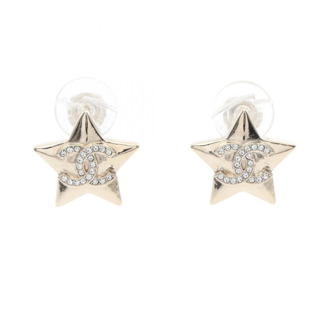 CHANEL Coco Mark Star Earrings with Gold-Plated Rhinestones for Women, Gold and Clear: --- Catalog ---Category: SizeSize (HxWxD): 16.00mm x 16.00mm / 0.63'' x 0.63''Category: DesignType: Clip earringsColor: Clear, GoldStone: RhinestoneGender: WomenMaterial: Gold platingCategory: General