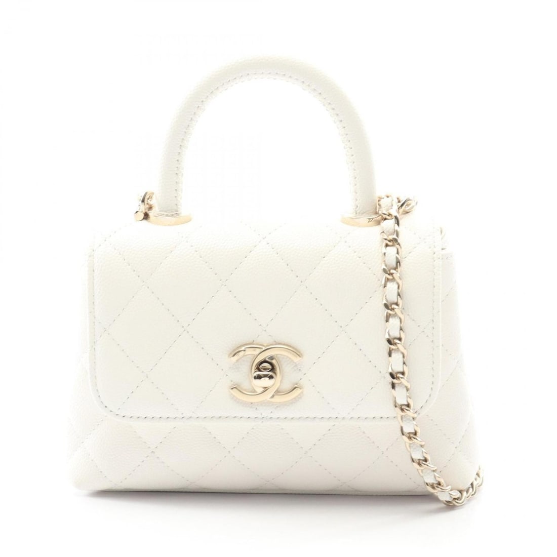 CHANEL Coco Handle Mini Matelasse Shoulder Bag in Grained Calfskin Leather, White, Women's, AP4244: --- Catalog ---Category: SizeSize (HxWxD): 12cm x 16cm x 4.5cm / 4.72'' x 6.29'' x 1.77''Category: DesignType: Shoulder bagColor: WhiteGender: WomenMaterial: Leather Leather/Fur Type: Grained Calfskin