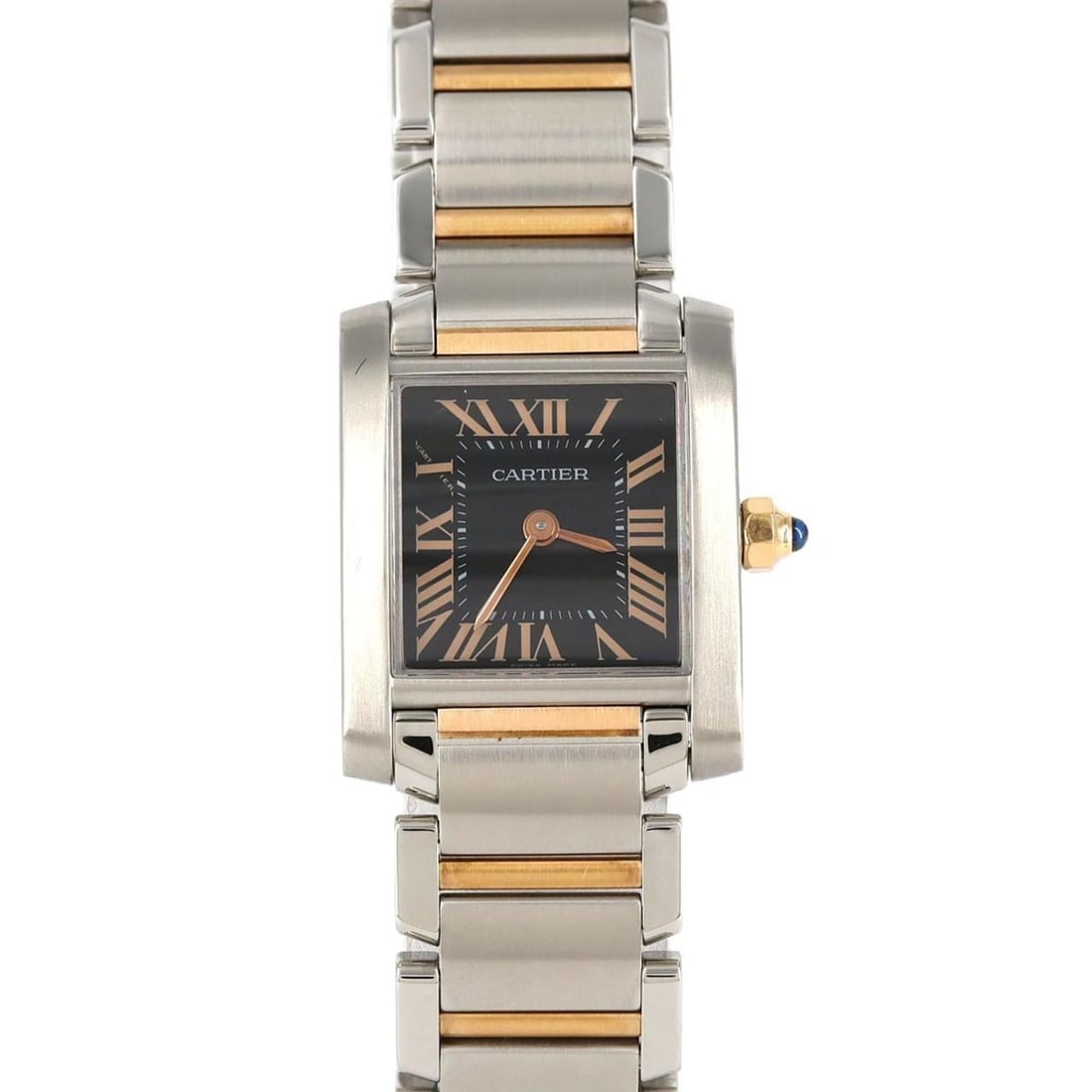 Cartier Tank Française SM PG Combination 2009 Christmas Limited Edition W5010001 SSxPG Quartz: --- Catalog ---Category: SizeWrist Size: 17.5cm / 6.88''Case Diameter: 20mm / 0.79''Category: DesignType: WristwatchGender: WomenColor (Dial): BlackMaterial (Band): Pink gold, Stainless steelMaterial