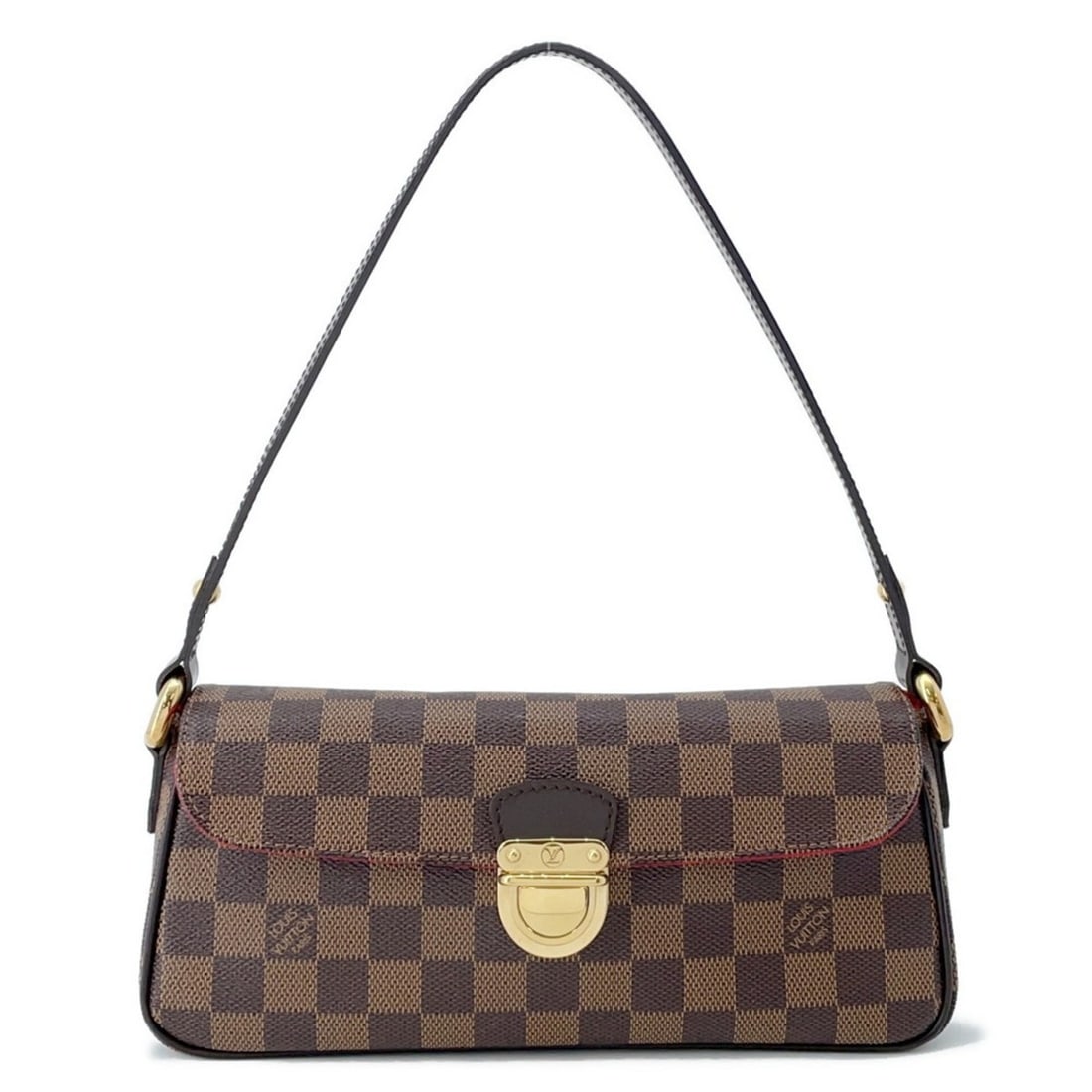 Louis Vuitton Damier Ebene Ravello PM Handbag N60007 LOUIS VUITTON Bag: --- Catalog ---Category: SizeWeight: 300g / 10.58oz.Size (HxWxD): 11.5cm x 26cm x 7cm / 4.52'' x 10.23'' x 2.75''Category: DesignType: HandbagColor: Damier Canvas, Ebene, Red colorGender: WomenClosure