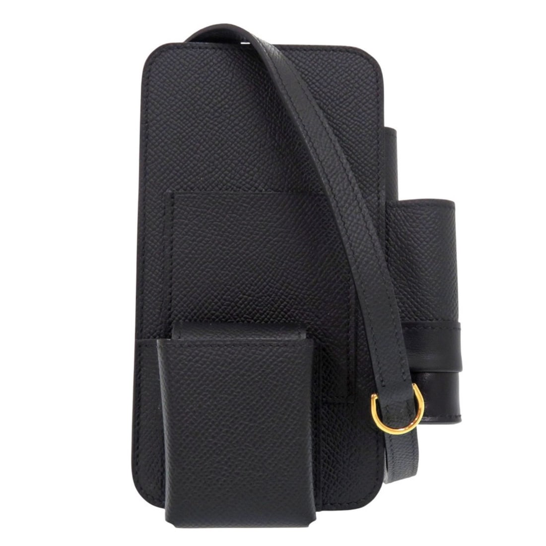 Hermes Like new Hermès Way phone case, black Epsom leather, gold hardware, U stamp (made in 2022),: --- Catalog ---Category: SizeSize (HxWxD): 16.5cm x 8.5cm x 2cm / 6.49'' x 3.34'' x 0.78''Category: DesignType: Shoulder bagColor: BlackGender: WomenMaterial: Epsom leather Category: GeneralBrand: Her