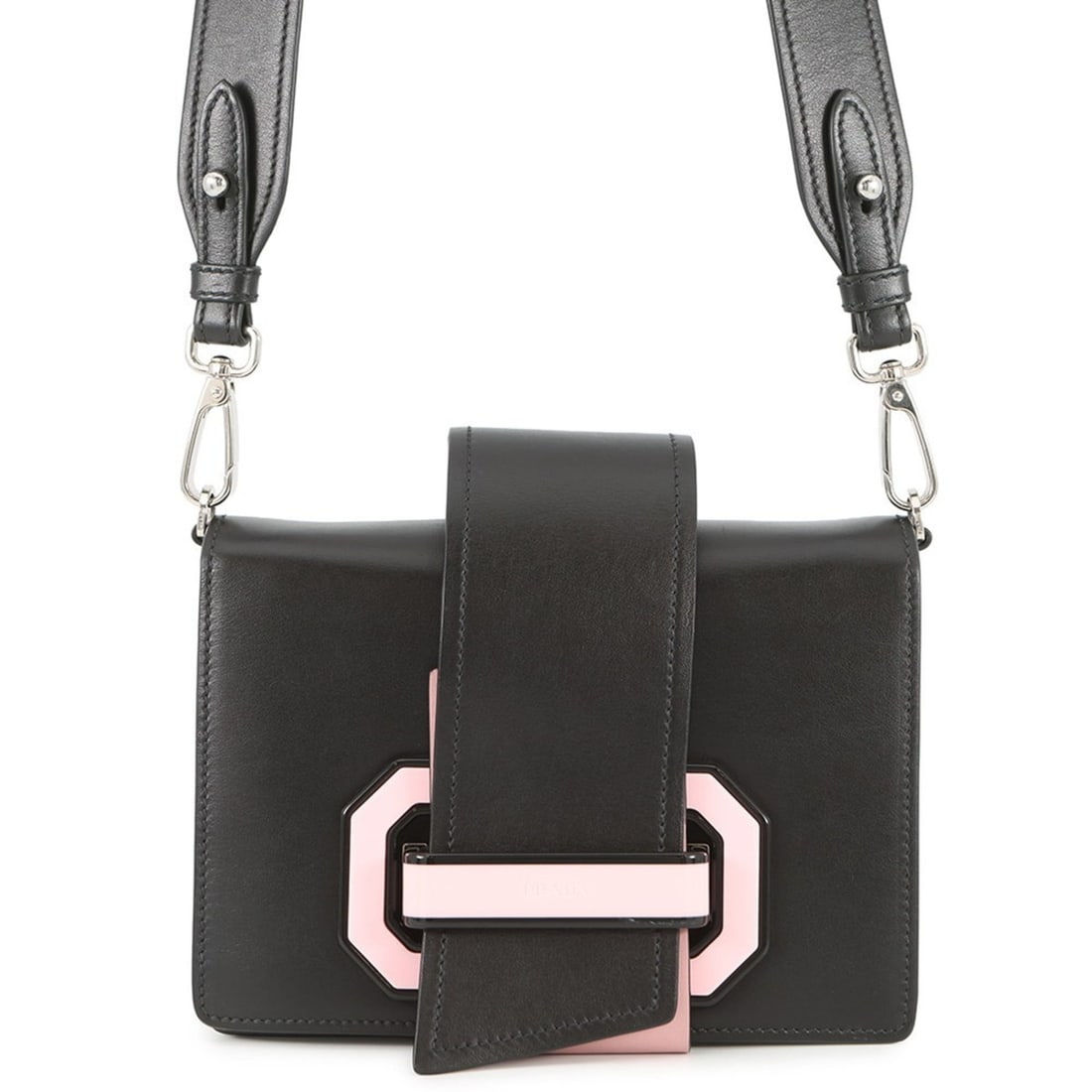 Prada City Plex Shoulder Bag, Ribbon Leather and Plastic, 1BD067, Black: --- Catalog ---Category: SizeSize (HxWxD): 14cm x 20cm x 5cm / 5.51'' x 7.87'' x 1.96''Category: DesignType: Shoulder bagColor: Black, PinkGender: WomenMaterial: Leather , Plastic Category: GeneralBra