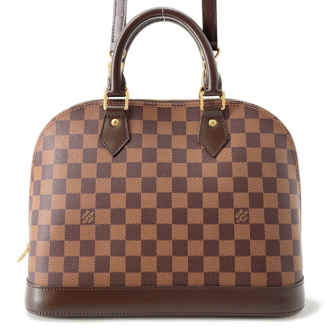 Louis Vuitton Damier Ebene Alma PM Handbag N53151 LOUIS VUITTON Bag: --- Catalog ---Category: SizeSize (HxWxD): 24cm x 31.5cm x 15.5cm / 9.44'' x 12.4'' x 6.1''Category: DesignType: HandbagColor: Ebene, Red colorGender: Women,MenMaterial: Damier Canvas Category: Genera