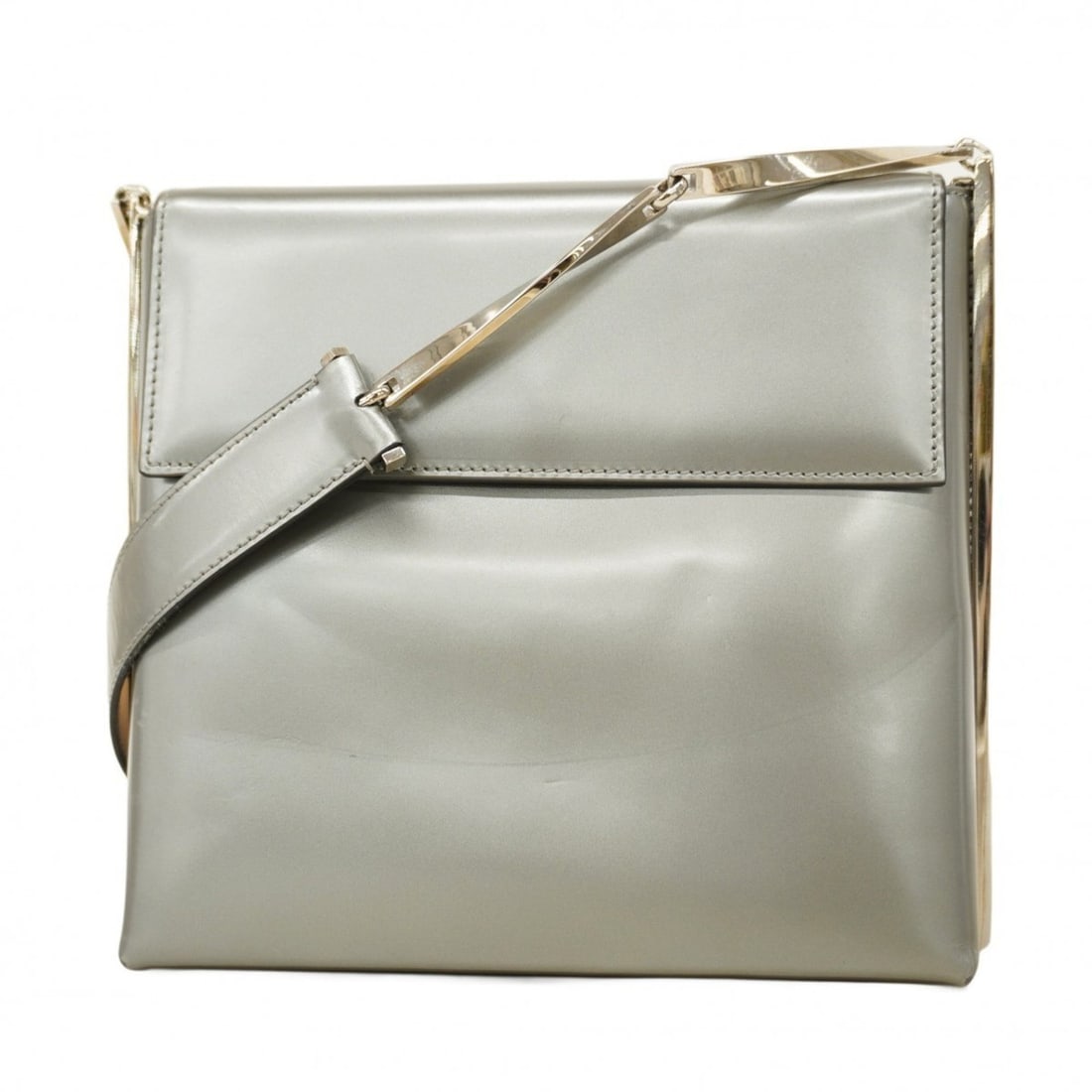 Salvatore Ferragamo Enamel Shoulder Bag, Gray, Women's: --- Catalog ---Category: SizeSize (HxWxD): 18.5cm x 19cm x 7cm / 7.28'' x 7.48'' x 2.75''Category: DesignType: Shoulder bagColor: GrayGender: WomenHardware Color: SilverCategory: GeneralBrand: Salvato