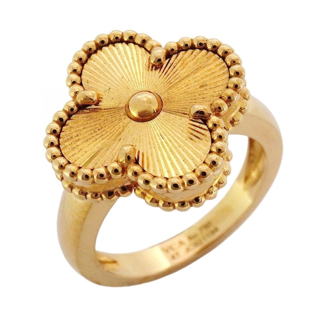 Van Cleef & Arpels Alhambra Guilloché Ring in 18KYG Yellow Gold #47 for Women: --- Catalog ---Category: SizeUS Size: 4Brand Size: 47Category: DesignType: Band ringGender: WomenMaterial: Yellow gold (18K)Category: GeneralBrand: Van Cleef & Arpels--- Item List ---Section: Conditio