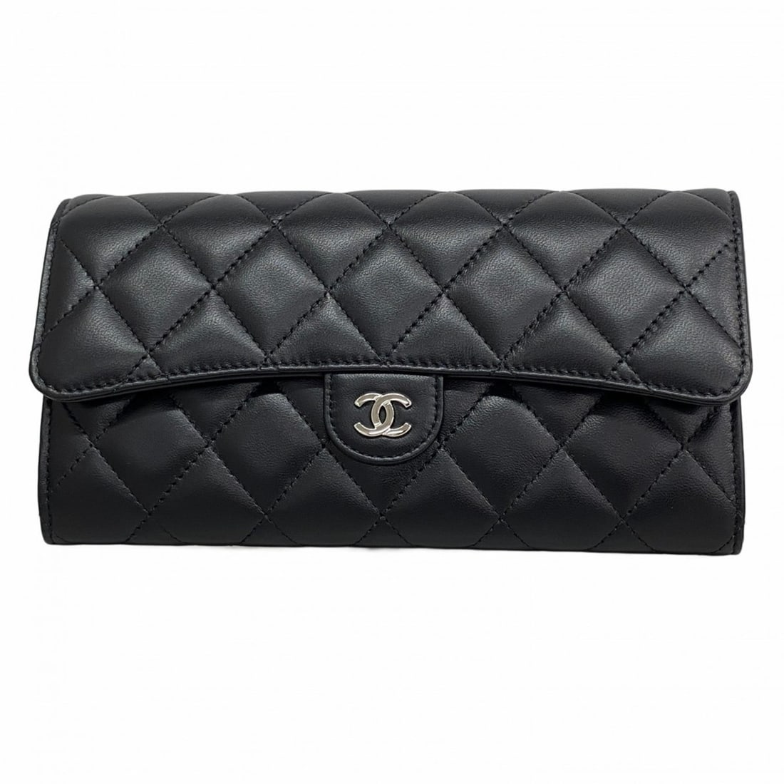 Chanel Matelasse Long Wallet, Lambskin, Black, Women's: --- Catalog ---Category: SizeSize (HxWxD): 11cm x 19.5cm x 3.5cm / 4.33'' x 7.67'' x 1.37''Category: DesignType: Long wallet (bi-fold)Color: BlackGender: WomenMaterial: Leather Leather/Fur Type: Lambs