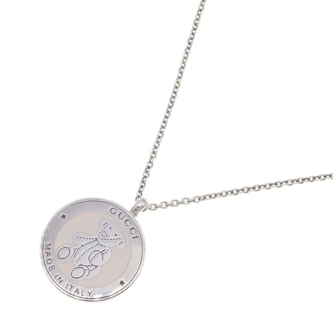 Gucci Bear Coin Necklace 272887 SV Sterling Silver 925 Pendant Teddy Women's GUCCI: --- Catalog ---Category: SizePendant Size: 16mm / 0.62''Neck Circumference: 41.5 cm / 16.33''Category: DesignGender: WomenMaterial: Sterling silver 925Pendant Type: PendantNecklace Type: NecklaceCateg