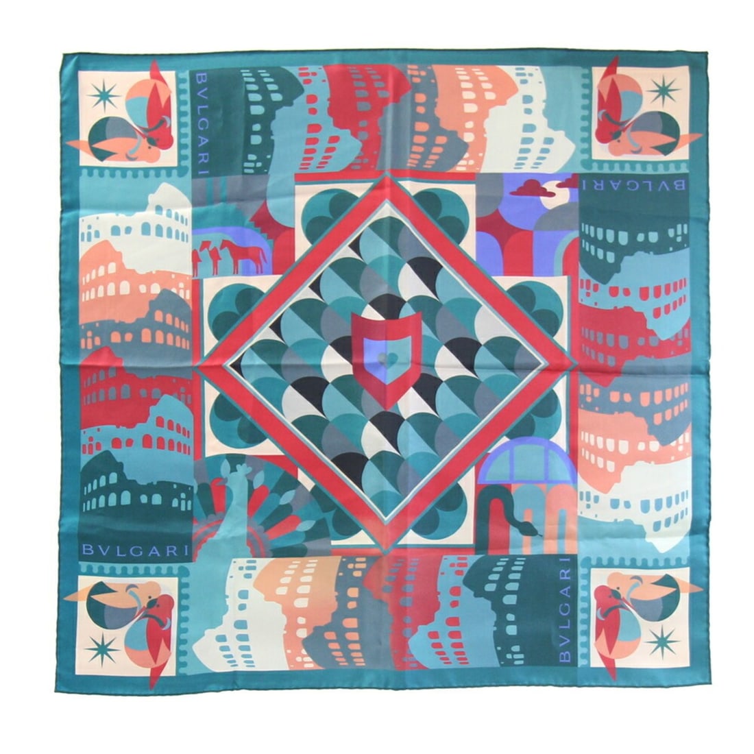 BVLGARI Scarf, Green, 100% Silk, Stole, Women's: --- Catalog ---Category: SizeSize (LxW): 66cm x 67cm / 25.98'' x 26.37''Category: DesignType: ScarfColor: GreenGender: WomenMaterial: Silk Category: GeneralBrand: BvlgariCountry of Origin: Italy--- It