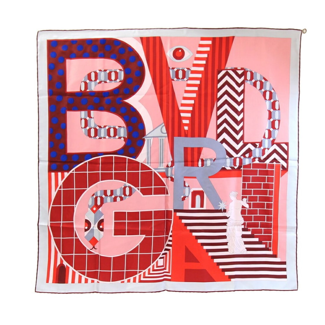 BVLGARI Scarf, Gray/Red, 100% Silk, Large Stole, Women's: --- Catalog ---Category: SizeSize (LxW): 89cm x 89cm / 35.03'' x 35.03''Category: DesignType: ScarfColor: Gray, Red colorGender: WomenMaterial: Silk 100%Category: GeneralBrand: BvlgariCountry of Origi