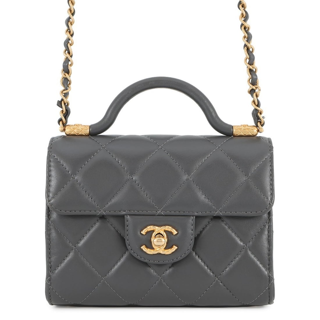 CHANEL Chain Shoulder Bag Matelasse Coco Mark Lambskin AS4956: --- Catalog ---Category: SizeSize (HxWxD): 14cm x 18cm x 8cm / 5.51'' x 7.08'' x 3.14''Category: DesignType: Shoulder bagColor: GrayGender: WomenMaterial: Leather Hardware Color: GoldLeather/Fur Type: