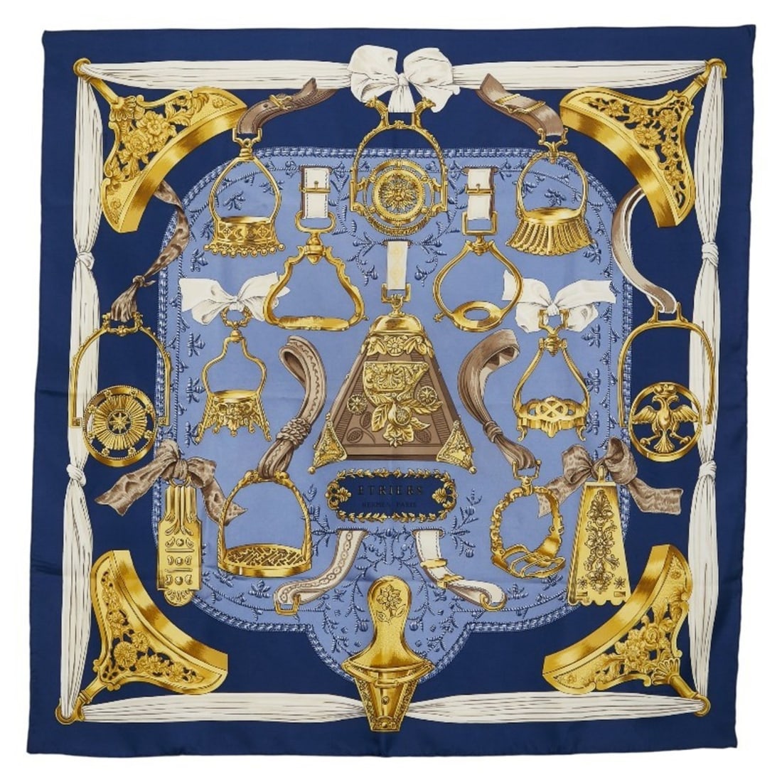 Hermes Hermès Carré 90 ETRIERS Stirrup and Harness Pattern Scarf/Muffler in Navy Multicolor for (1 of 7)