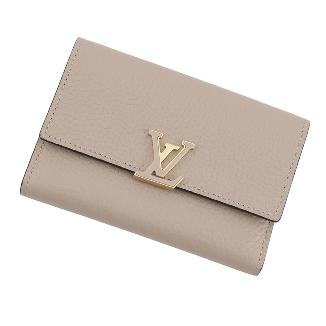 Louis Vuitton Tri-fold Wallet, Taurillon Leather, Portefeuille Capucines Compact, M62159: --- Catalog ---Category: SizeSize (HxWxD): 9cm x 13.5cm / 3.54'' x 5.31''Category: DesignType: Wallet (tri-fold)Color: GalleGender: WomenClosure: BeltMaterial: Leather Category: GeneralMPN: M62159Bran