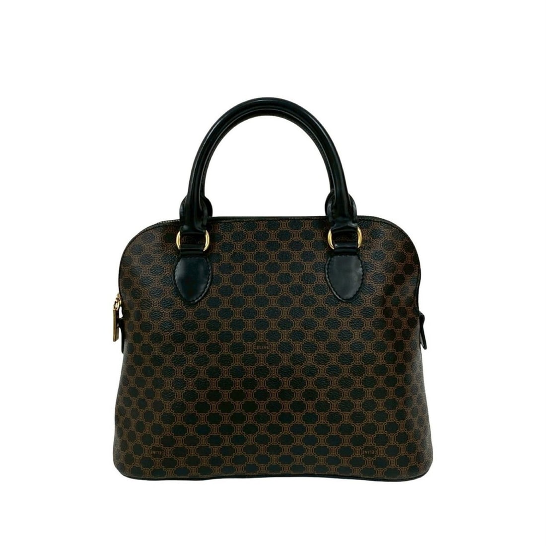 CELINE Vintage Macadam Blason Logo Print Leather Handbag/Mini Boston Bag, Black, 52457: --- Catalog ---Category: SizeSize (HxWxD): 22cm x 29cm x 13cm / 8.66'' x 11.41'' x 5.11''Category: DesignType: Boston bag, HandbagColor: BlackGender: WomenMaterial: Leather , PVC Category: GeneralBran