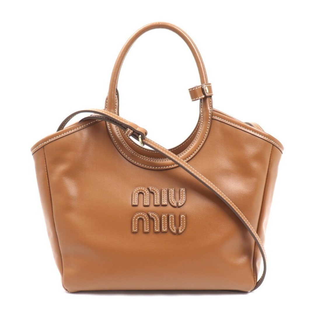 Miu Miu MIUMIU Ivy 2-Way Shoulder Bag, Cognac, 5BA284_2CRW_F0046, Women's: --- Catalog ---Category: SizeSize (HxWxD): 22cm x 30cm x 12cm / 8.66'' x 11.81'' x 4.72''Category: DesignType: Shoulder bagColor: Gold brownGender: WomenMaterial: Leather Leather/Fur Type: CalfskinCat