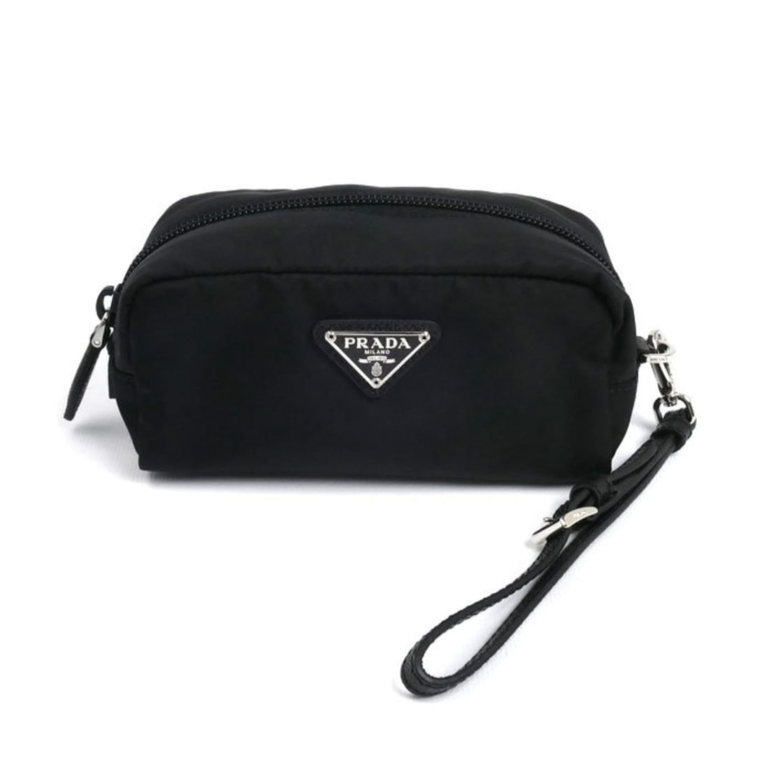 PRADA Tessuto Triangle Pouch, Black, 1NE175 R067 F0002, Women's: --- Catalog ---Category: SizeSize (HxWxD): 8cm x 16cm x 6cm / 3.14'' x 6.29'' x 2.36''Category: DesignType: PouchColor: BlackGender: WomenMaterial: Leather , Nylon Category: GeneralMPN: 1NE175 R067 F0