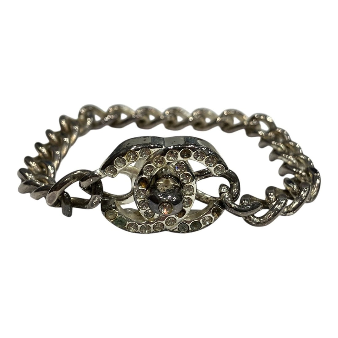 Chanel Coco Mark Turn Lock Bracelet in Brass: --- Catalog ---Category: SizeLength: 16.5cm / 6.49''Category: DesignType: Charm braceletGender: WomenMaterial: BrassCategory: GeneralBrand: Chanel--- Item List ---Section: ConditionRanking: Rank B Use