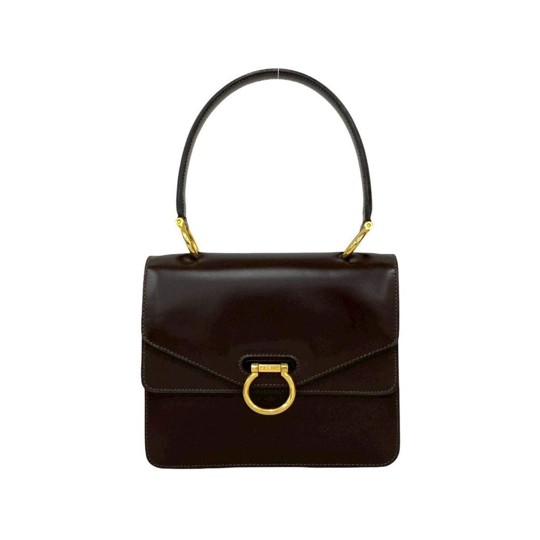 CELINE Vintage Gancini Logo Leather Double Flap Mini Handbag Brown 10167: --- Catalog ---Category: SizeSize (HxWxD): 16cm x 19cm x 5.5cm / 6.29'' x 7.48'' x 2.16''Category: DesignType: HandbagColor: BrownGender: WomenMaterial: Leather Category: GeneralBrand: Celine--- Item