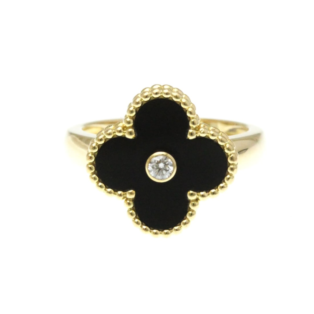 Van Cleef & Arpels Vintage Alhambra Yellow Gold (18K) Fashion Onyx Band Ring Gold: --- Catalog ---Category: SizeWeight: 6.7g / 0.23oz.JP Size: 13US Size: 6 1/4Brand Size: 53Stone Size (HxW): 15.00mm x 15.00mm / 0.59'' x 0.59''Category: DesignType: Band ringColor: GoldMetal: GoldSton