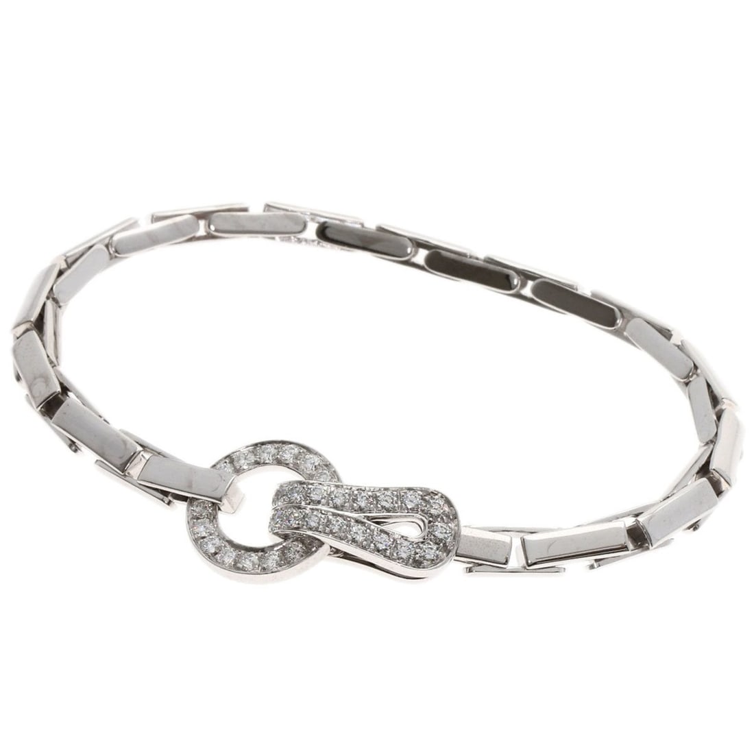 Cartier Agraffe Diamond Bracelet in 18K White Gold for Women: --- Catalog ---Category: SizeLength: 17.5cm / 6.88''Category: DesignType: Charm braceletStone: DiamondGender: WomenMaterial: White gold (18K)Category: GeneralBrand: Cartier--- Item List ---Section: Co