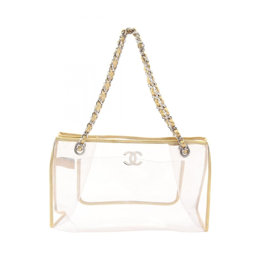 CHANEL Coco Mark Tote Bag, Vinyl and Leather, Women's, Clear Gold: --- Catalog ---Category: SizeSize (HxWxD): 21cm x 34cm x 10cm / 8.26'' x 13.38'' x 3.93''Category: DesignType: Tote bagColor: Clear, GoldGender: WomenMaterial: Vinyl , Leather Category: GeneralBrand: